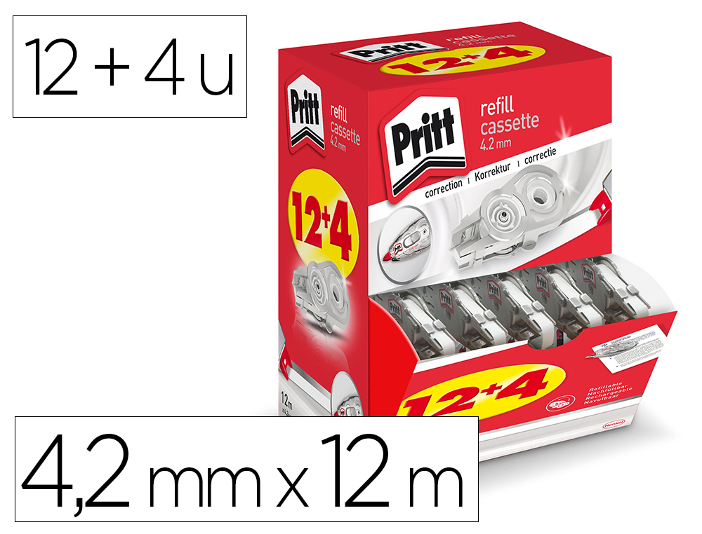 ROLLER DE CORRECTION PRITT REFILL FLEX DIMENSIONS        4,2MMX12M PACK 12+4 UNITES