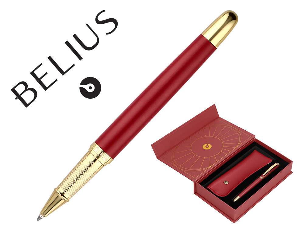 STYLO-BILLE ET ETUI SIMILI CUIR BELIUS SOIREE ALUM. DETAILS ET ATTRIBUTS OR ENCRE BLEUE COLORIS BORDEAUX COFFRET CADEAU