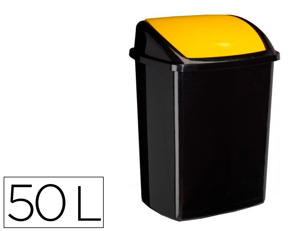 POUBELLE CEP PLASTIQUE A COUVERCLE BASCULANT 50L NOIR  COUVERCLE JAUNE