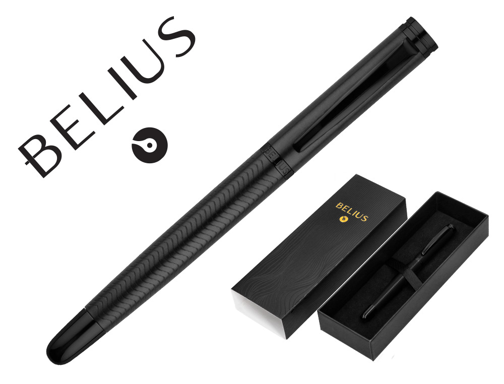 STYLO-PLUME BELIUS NEPTUNO CORPS ALUMINIUM TEXTURE WAVY  ENCRE BLEUE COLORIS BLEU      MARINE BOITE DESIGN