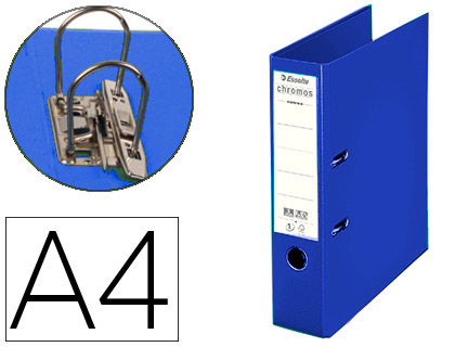 CLASSEUR LEVIER ESSELTE CHROMOS PLUS A4 POLYPROPYLNE GRIFFES BLOCAGE DOS 80MM GRAND PORTE-TIQUETTE COLORIS BLEU FONC