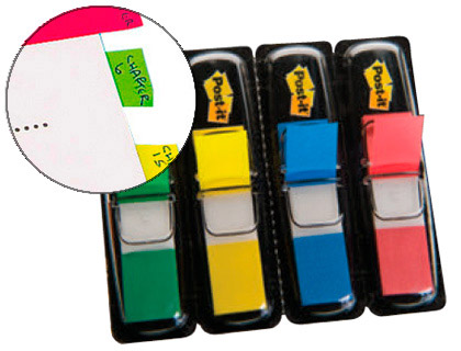MARQUE-PAGES POST-IT MINI INDEX TROIT 12X44MM 35F COLORIS CLASSIQUES ROUGE VERT BLEU JAUNE LOT 4 UNITS