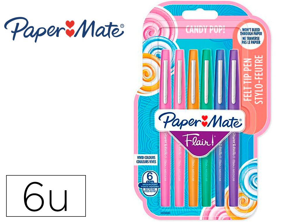 PAPERMATE Pochette de 12 Stylos feutres Flair Original Candy Pop, pointe  0,4mm