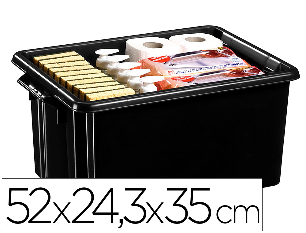 BAC DE RANGEMENT CEP STRATA 32L SUPERPOSABLE POLYPROPYLENE 2 POIGNEES SOLIDES LARGE REBORD 52X24,3X35CM NOIR
