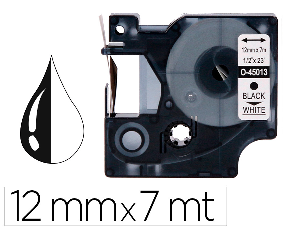 RUBAN TITREUSE Q-CONNECT 1000 NOIR-BLANC 12MM X 7MT D1      0-45013