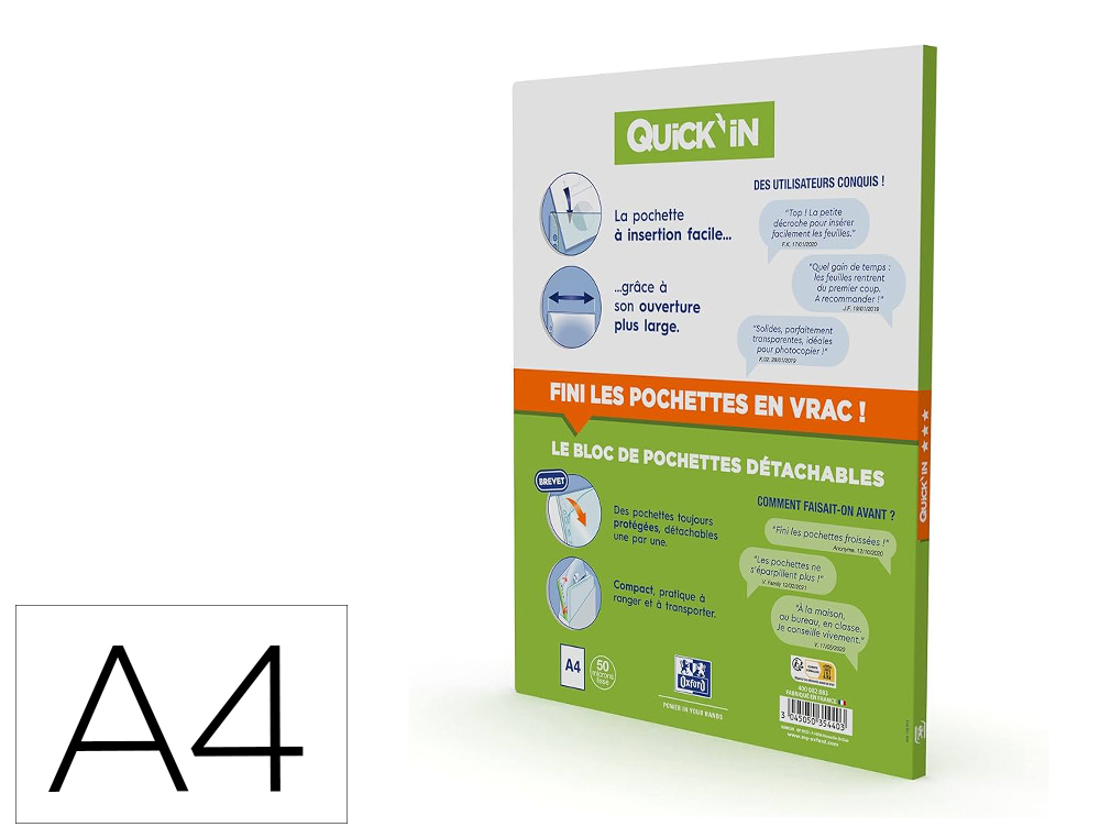 POCHETTES PERFOR ES QUICKIN OXFORD EN POLYPROPYL NE       21X29.7 CM 11 TROUS A4 50     MICRONS LOT DE 60 UNITES