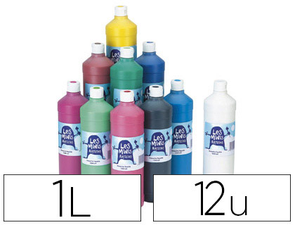 GOUACHE MINI ARTISTES CONOMIQUE ULTRA-LAVABLE PRTE  L'EMPLOI PAISSE ONCTUEUSE COLORIS ASSORTIS LOT 12 FLACONS 1000ML