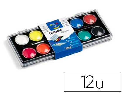 GOUACHE PBO PASTILLE 30MM DIAMTRE BOTE 12 COLORIS + 1 PINCEAU