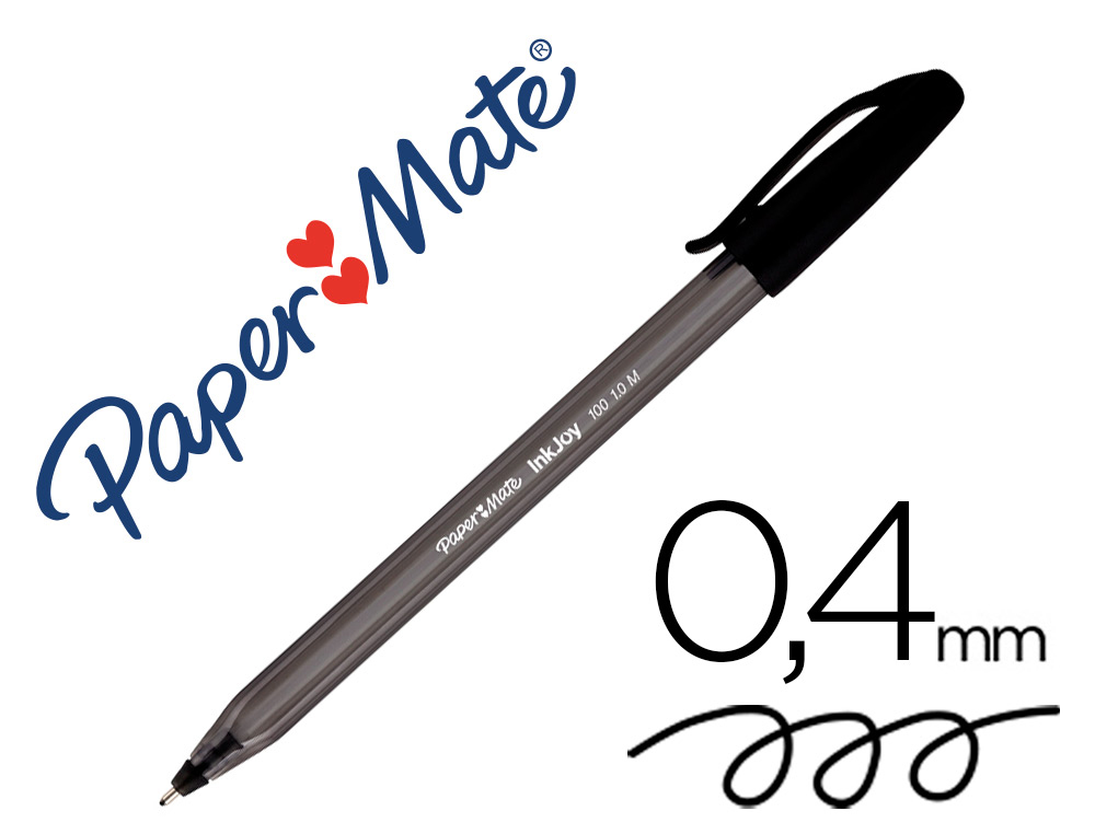 STYLO-BILLE PAPER MATE INKJOY 100 CRITURE MOYENNE 0.7MM ULTRA DOUCE CORPS TRIANGULAIRE RSISTE BAVURES COLORIS NOIR