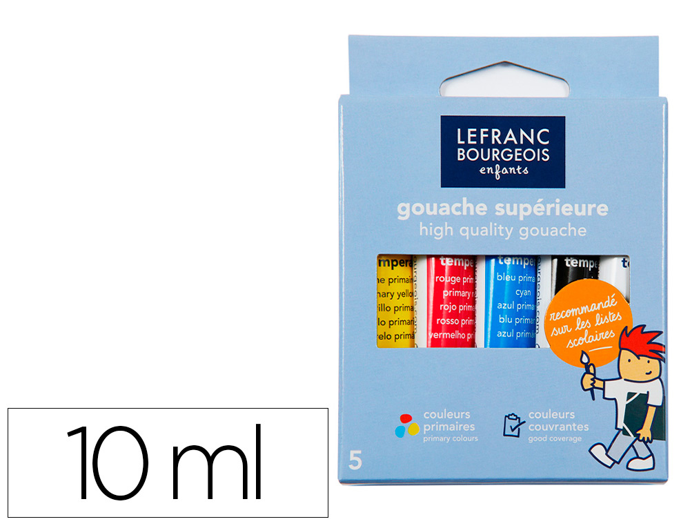 GOUACHE LEFRANC BOURGEOIS SANS COMPOSANTS TOXIQUES BOTE PEGBOARDABLE 5 TUBES 10ML