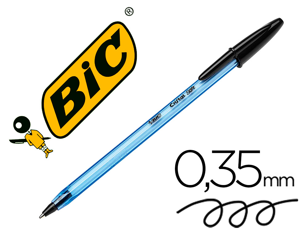 STYLO-BILLE BIC CRISTAL SOFT CRITURE LARGE 0.8MM ENCRE CLASSIQUE BILLE INDFORMABLE CAPUCHON COULEUR ENCRE NOIR