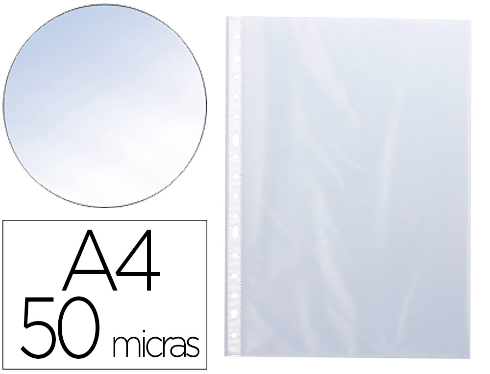 POCHETTE Q-CONNECT POLYPROPYLNE LISSE 5/100E PERFORE A4 CRISTAL ANTISTATIQUE SACHET 10 UNITS