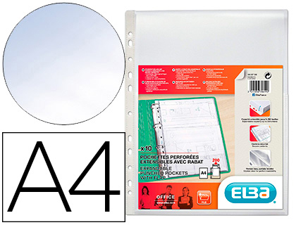 POCHETTE ELBA POLYPROPYLNE LISSE PERFORE SOUFFLET EXTENSIBLE 20MM GRAND RABAT A4 INCOLORE BOTE 10 UNITS